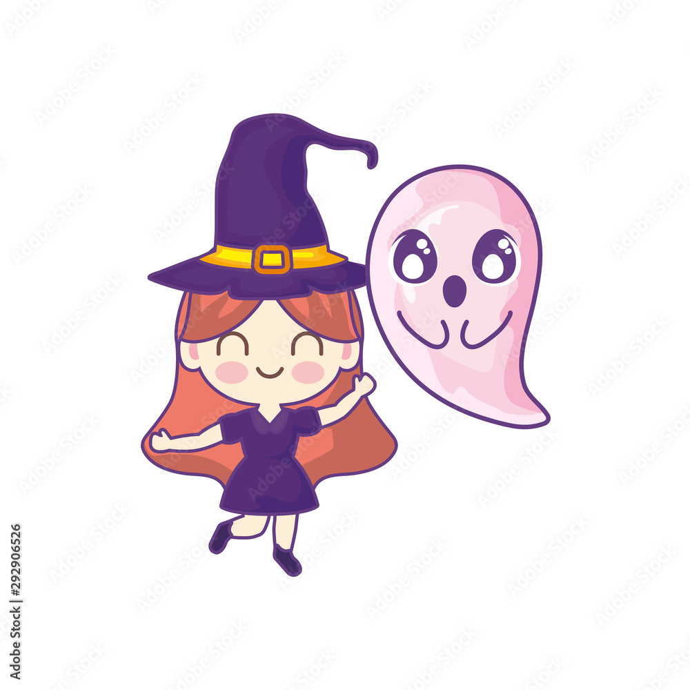 girl disguised of witch on white background girl disguised of witch on white background