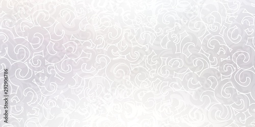 Winter curls abstract ornament. White subtle plexus background. Clear light twirls textured pattern. Shiny silver pale loops graphic. Empty template.