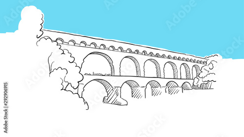 Photographie Aqueduct Avignion France Lineart Vector Sketch