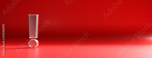 Exclamation mark on red background. 3d illustration