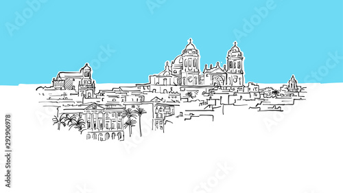 Cadiz, Portugal Lineart Vector Sketch