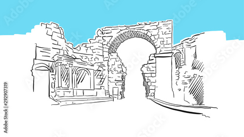 Vespasian Gate, Side Turkey Lineart Vector Sketch