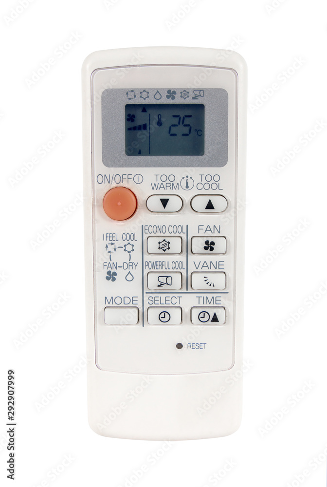 Air conditioner receiver remote control isolated on white background. Air condition remote control Air conditioner receiver remote control isolated on white background. Air condition remote control