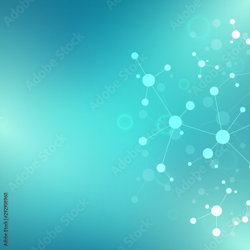 Abstract background of molecular structures. Molecules or DNA strand, genetic engineering, neural network, innovation technology, scientific research. Technological, science and medicine concept.