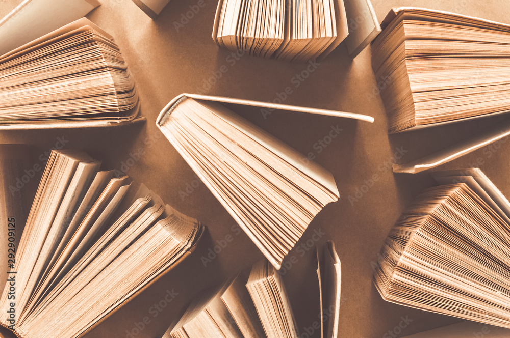 Fototapeta premium Collection open books. Education background. Top view