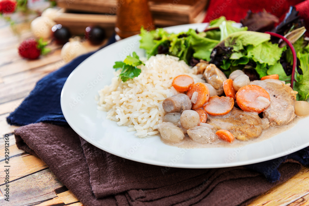 Cooked White Veal Stew and rice Cooked White Veal Stew and rice