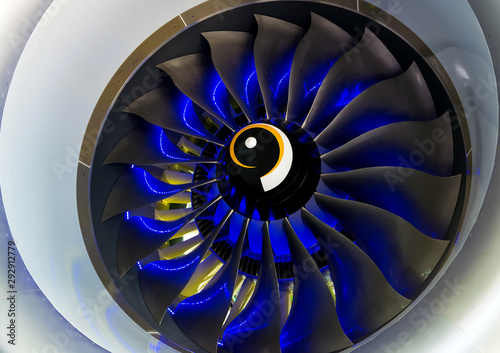 Turbo-jet engine of the plane on close up