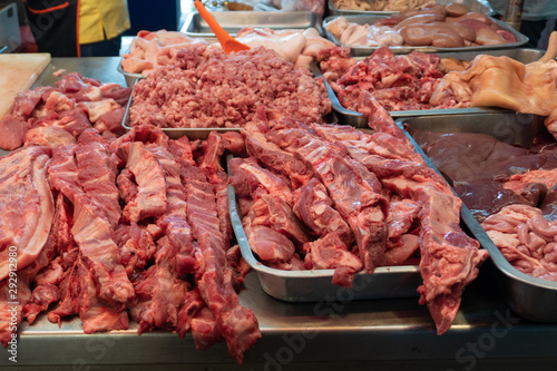 Raw Fresh Pork in Tray in Local Fresh market