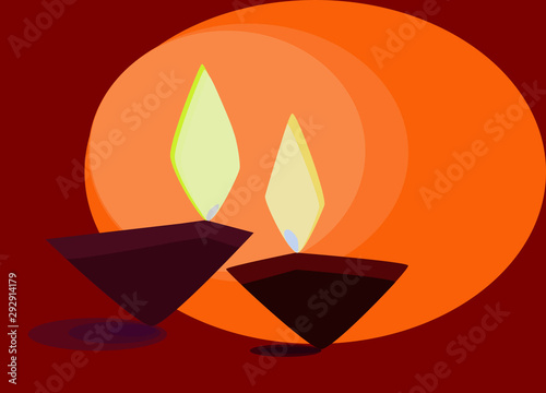 Foto Diwali Lamps  Indian festival with traditional earthen  oil lamps, bright yellow orange colour  flameilluminating background