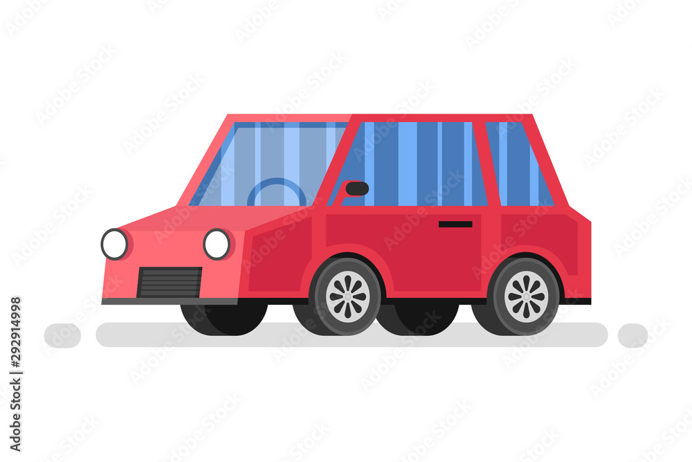 Cartoon red car. Vector illustration.