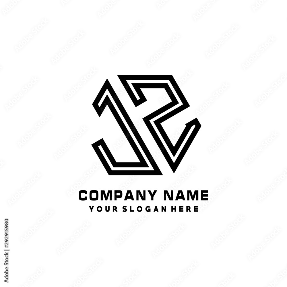 JZ initial letters, hexagon logo minimalist art lines, black color JZ initial letters, hexagon logo minimalist art lines, black color