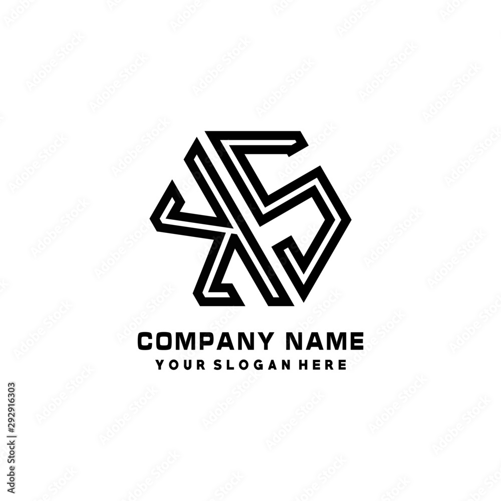 KS initial letters, hexagon logo minimalist art lines, black color KS initial letters, hexagon logo minimalist art lines, black color