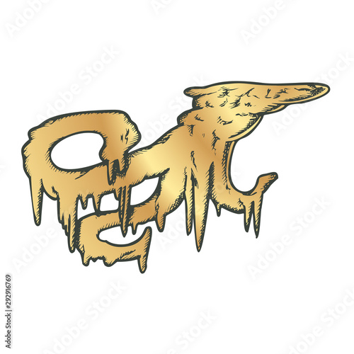 Stalactite Beautiful Shape Cave Element Color Vector. Geological Unique Stalactite And Stalagmite Grotto Detail. Formation Engraving Template Hand Drawn In Vintage Style Illustration