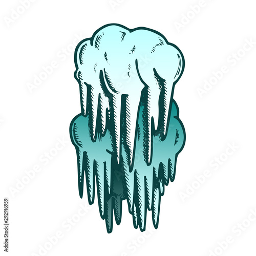 Stalactite Cave Decoration Element Color Vector. Mystery Vertical Crystal Stalactite And Stalagmite. Underground Formation Engraving Mockup Hand Drawn In Vintage Style Illustration