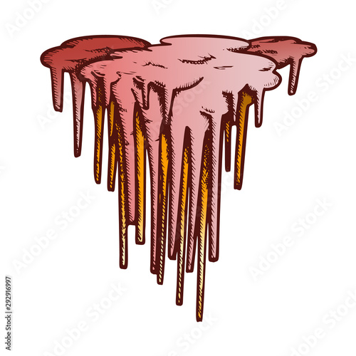 Stalactite Decorative Shape Color Vector. Vertical Icy Crystal Stalactite And Stalagmite. Underground Formation Engraving Template Designed In Retro Style Illustration