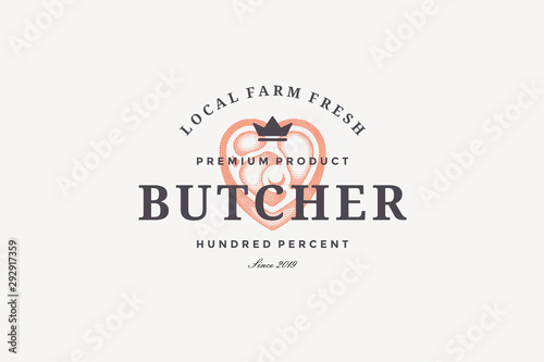 Hand drawn logo meat steak silhouette and modern vintage typography retro style vector illustration.