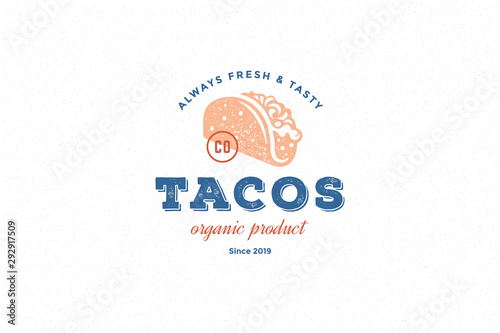 Hand drawn logo tacos silhouette and modern vintage typography retro style vector illustration.