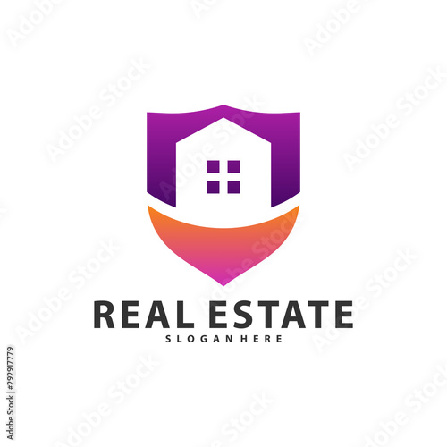 Shield with Building Idea logo template, Modern City with Shield logo designs concept, Real Estate logo Vector Illustration