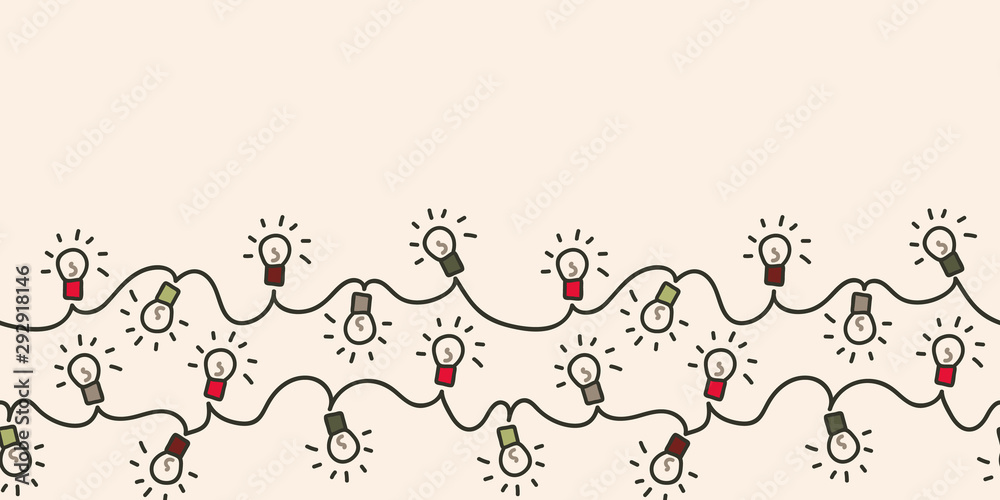 Vector christmas lights made into repeat border. Great for decorations, greeting card, wrap, ribbon.