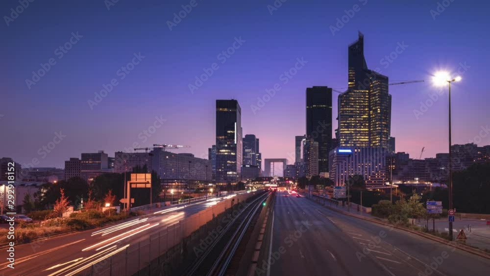 timelapse, Paris LaDefense at sunset timelapse, Paris LaDefense at sunset