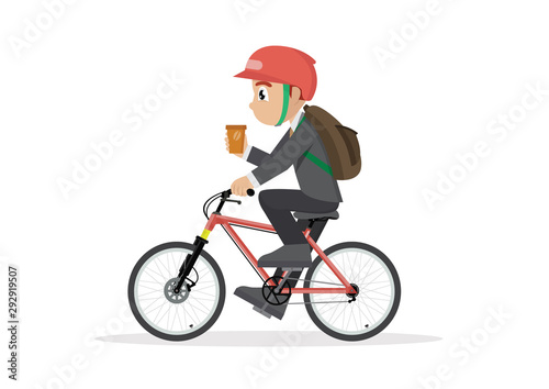 Businessman riding bicycle to office.