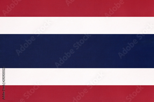Thailand national fabric flag, textile background. Symbol of international asian world country.