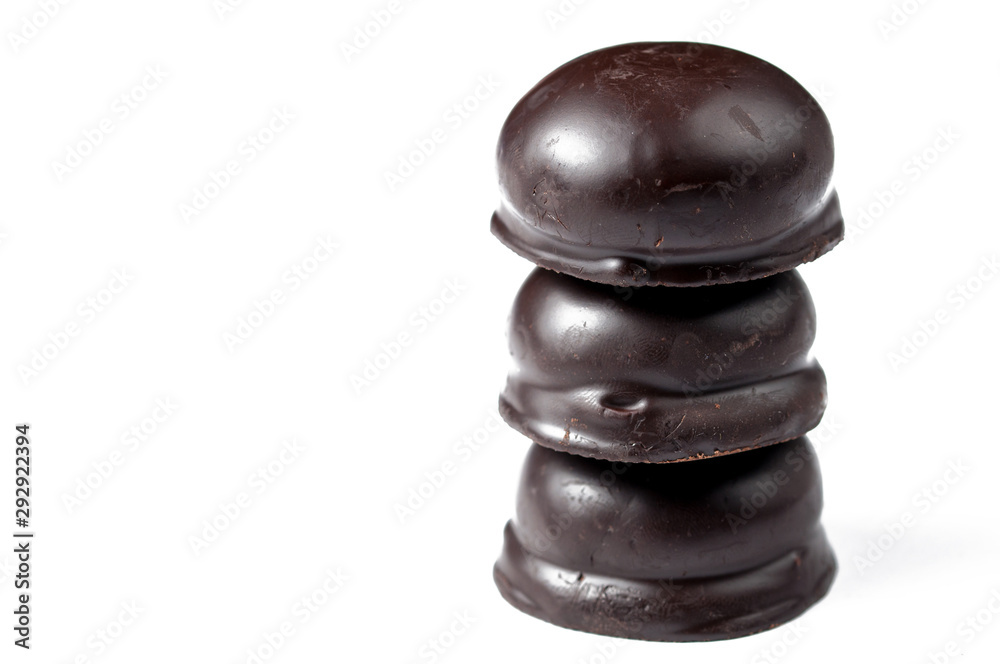 Chocolate candy isolated on white background.Copy space Chocolate candy isolated on white background.Copy space