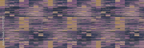 Spliced stripe geometric variegated border background. Seamless pattern with woven dye broken stripe. Bright gradient shape blend ribbon trim. Trendy digital disrupted glitch. Purple line