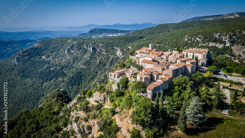 village in the mountain, on the rock with blue sky with sea view