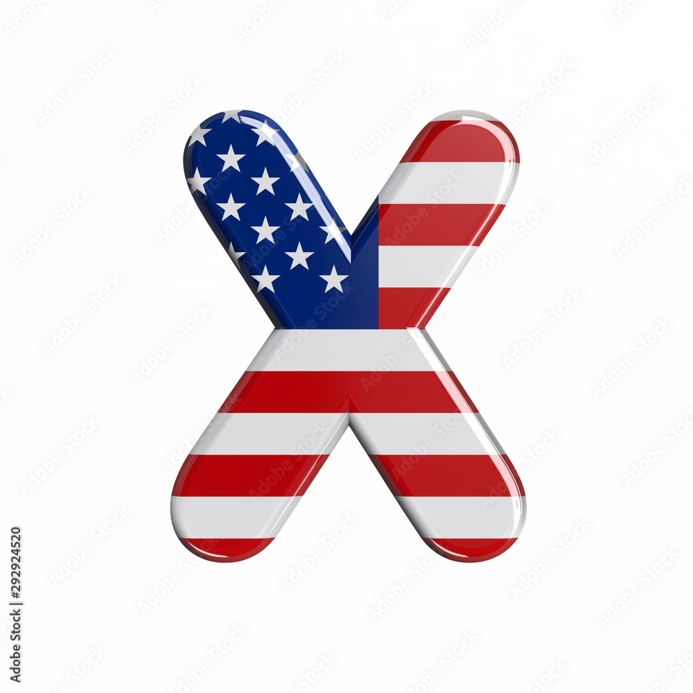 Obraz premium USA letter X - Upper-case 3d american flag font - American way of life, politics or economics concept