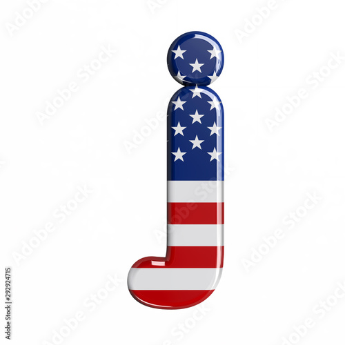 USA letter J - Lowercase 3d american flag font - American way of life, politics  or economics concept photo