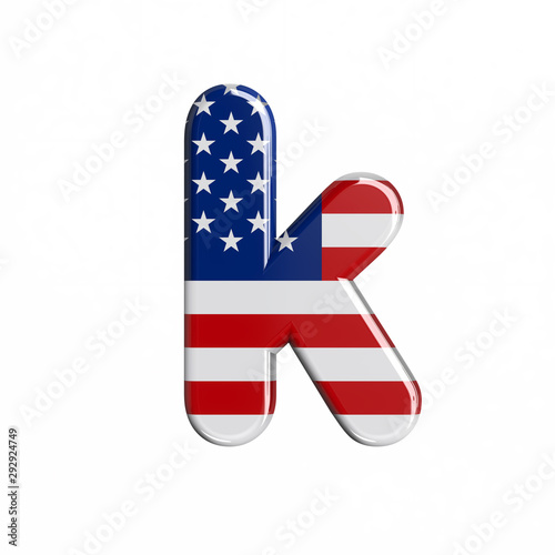 USA letter K - Lower-case 3d american flag font - American way of life, politics  or economics concept photo