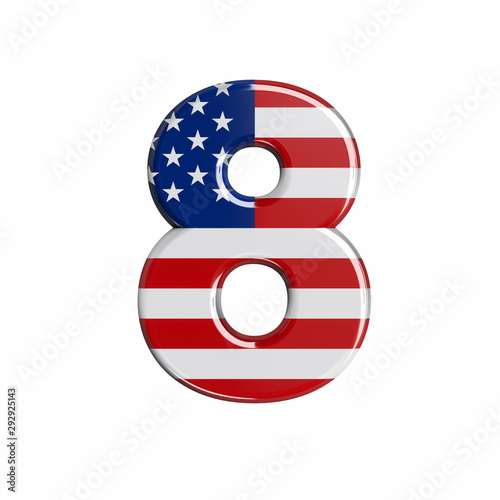 USA number 8 -  3d american flag digit - American way of life, politics  or economics concept photo