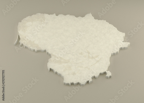 Extruded 3D political Map of Lithuania with relief as marble sculpture on a light beige background photo