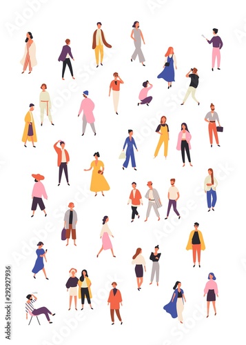 People in fashionable clothes flat vector illustrations set. Stylish male and female models isolated design elements on white background. Fashion photographer, modern girls characters collection.