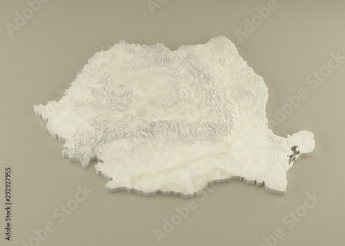 Extruded 3D political Map of Romania with relief as marble sculpture on a light beige background photo