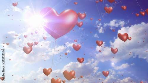 Heart Balloons 4k - Romantic And Wedding Video Background Loop // Heart-shaped balloons rise into a sunny sky. This is a gorgeous video loop for weddings, parties and valentine's day.