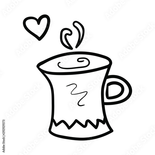 Mug with coffee or cocoa. Coloring page  Coloring book. Contour. Favorite hot drink. Doodle illustration. Symbol of celebration and comfort. New Year s and Christmas. Cozy Home. Vector.