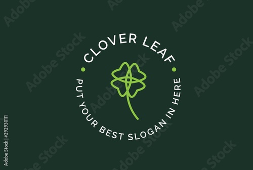 Simple modern green clover leaf plant seal logo design