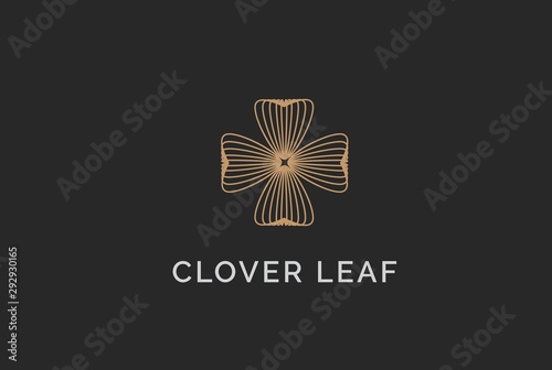 Simple modern gold clover leaf plant seal logo design