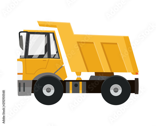Big yellow dump truck. Tipper truck isolated on white background. Vector tipper truck.