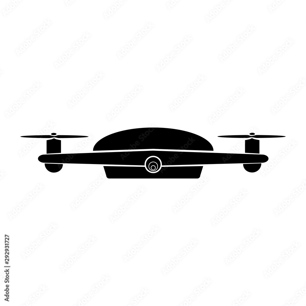 Simple Vector Silhouette of Drone, isolated on white background