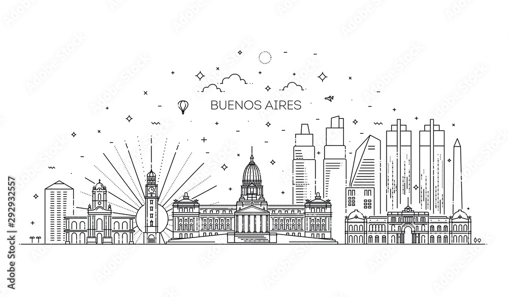 Fototapeta premium Panoramę Buenos Aires, Argentyna. Ilustracja wektorowa modny, styl liniowy