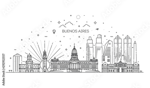 Buenos Aires skyline  Argentina. Trendy vector illustration  linear style