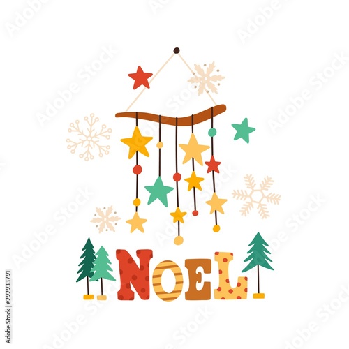 Christmas wind chimes flat vector illustration