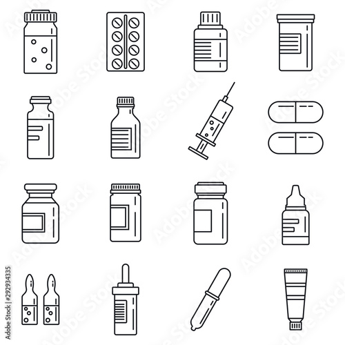 Simple set of medicine pills vector outline icons