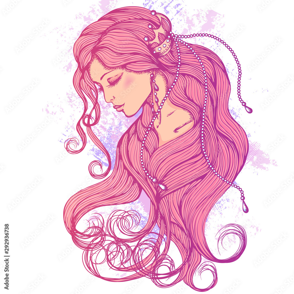 Vector illustration of a beautiful young embarrassed girl with long ...