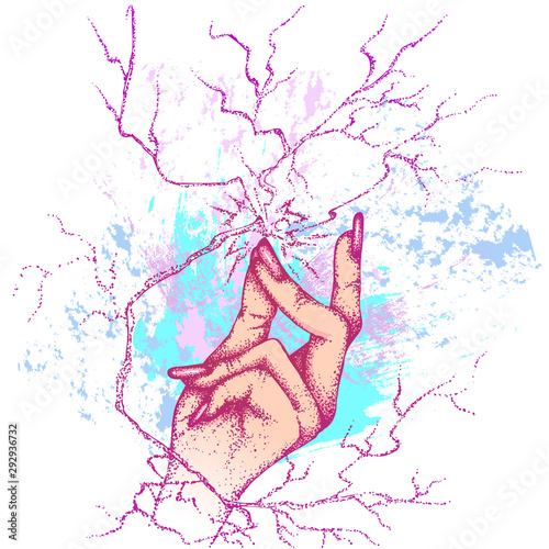 Female hand snapping fingers. Vector hand drawn illustration. Color illustration design for print, poster.