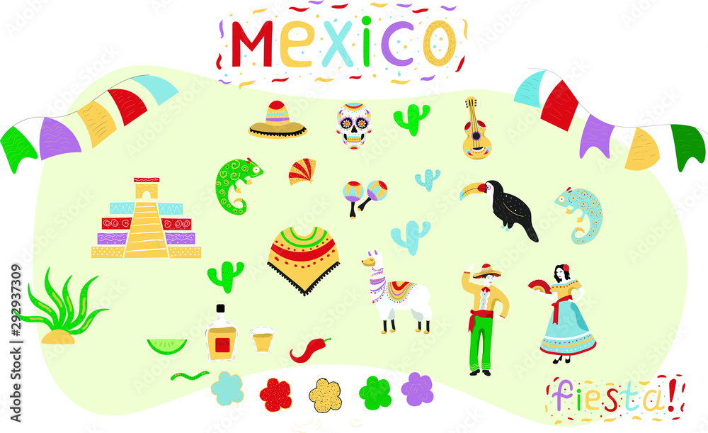 Mexico vector  isolated illustration on white background . Concept for print, web design, cards, invitation 