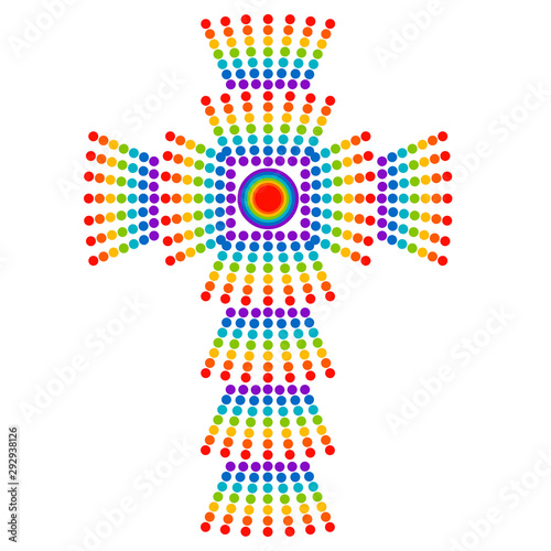Schilderij op canvas Rainbow christian cross made of many dots